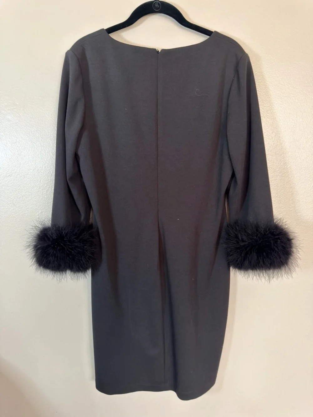 Calvin Klein Black Long-Sleeve Dress with Feather Cuffs - Picture 4 of 7